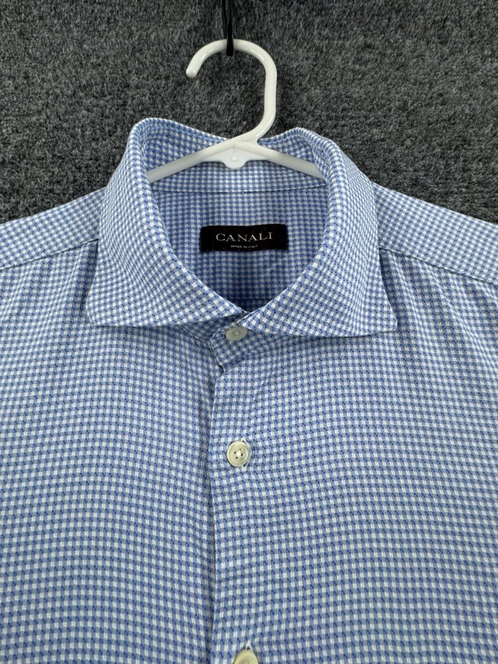 Canali Men Blue White Cotton Italy Check 17 Business Button Up Shirt Luxury